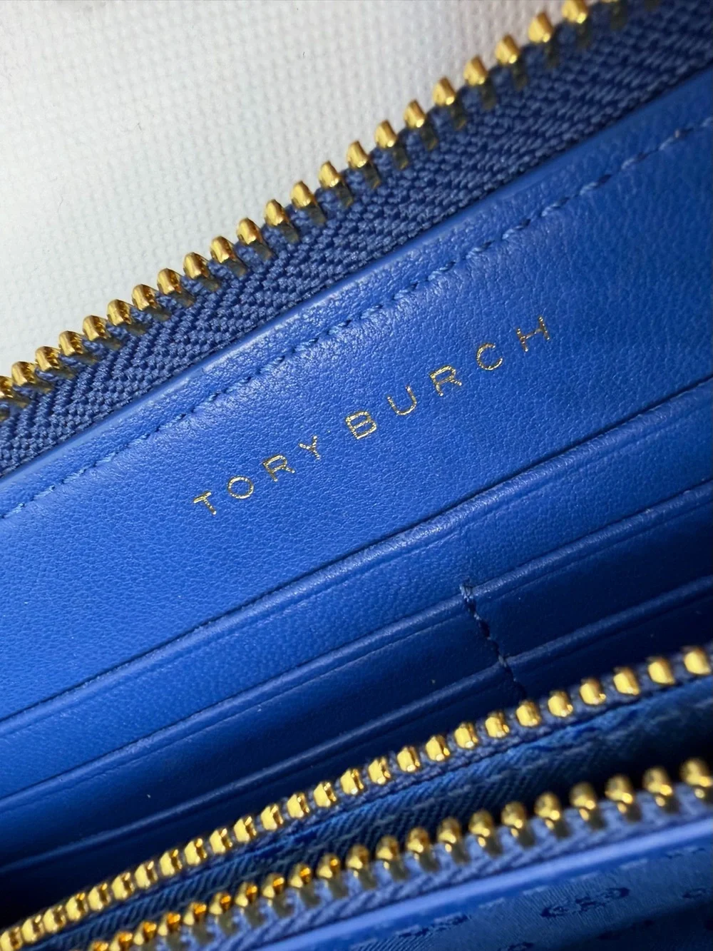 Tory Burch Cobalt Quilted Zip Wallet